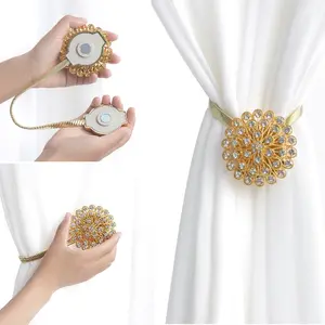 Crystal Flower Tieback, Easy Install Curtain, No Drilling Required, High Elasticity Spring Wire Fixing Clip, Home Office Decor, 1 Piece Decoration Buckle, Window Decorations Supplies