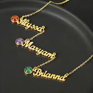 AS205 Multiple Name Necklace with Birthstone, Family Birthstone with Kids Name for Mom, Perfect Gift, Birthday Gift for Her
