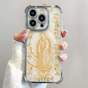 Virgin Mary Pattern Phone Case, Electroplated Cover with Airbag Shockproof Slim Soft TPU Cover,Phone Case Suitable for IPhone11/12/13/14/15/16/17 Air Pro Promax Plus