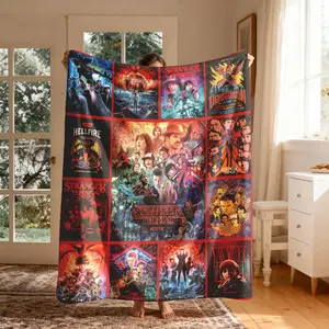 Stranger Things Poster Collage Flannel Blankets, Large Soft Lightweight Warm, Perfect for Bed Sofa Office Camping Travel, Spring Gift
