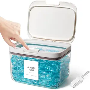 Laundry Pods Container 1 Pack 2.96 qt / 95 fl oz Plastic Powder Holder Dispenser for Laundry Room Organization Decor Detergent Pod Beads Storage Container