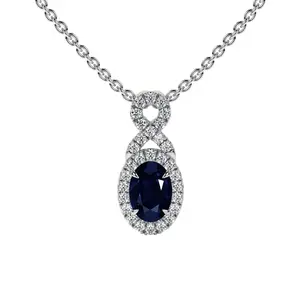Oval Cut Blue Sapphire Twist Halo Pendant (0.80cttw)- PBS002-6X4-AA