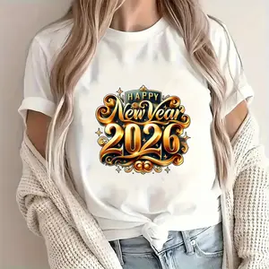 2026 New Year Iron on Transfer Stickers Set 4 Sheets Golden Brown Chinese Characters Numbers Happy New Year Theme Heat Press Appliques for Fabric Jackets T Shirts Backpacks Jeans