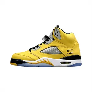 Fashionable Bright Yellow Mid-Top Streetwear Sneakers Breathable Non-Slip Shoes for Basketball and Casual Outings