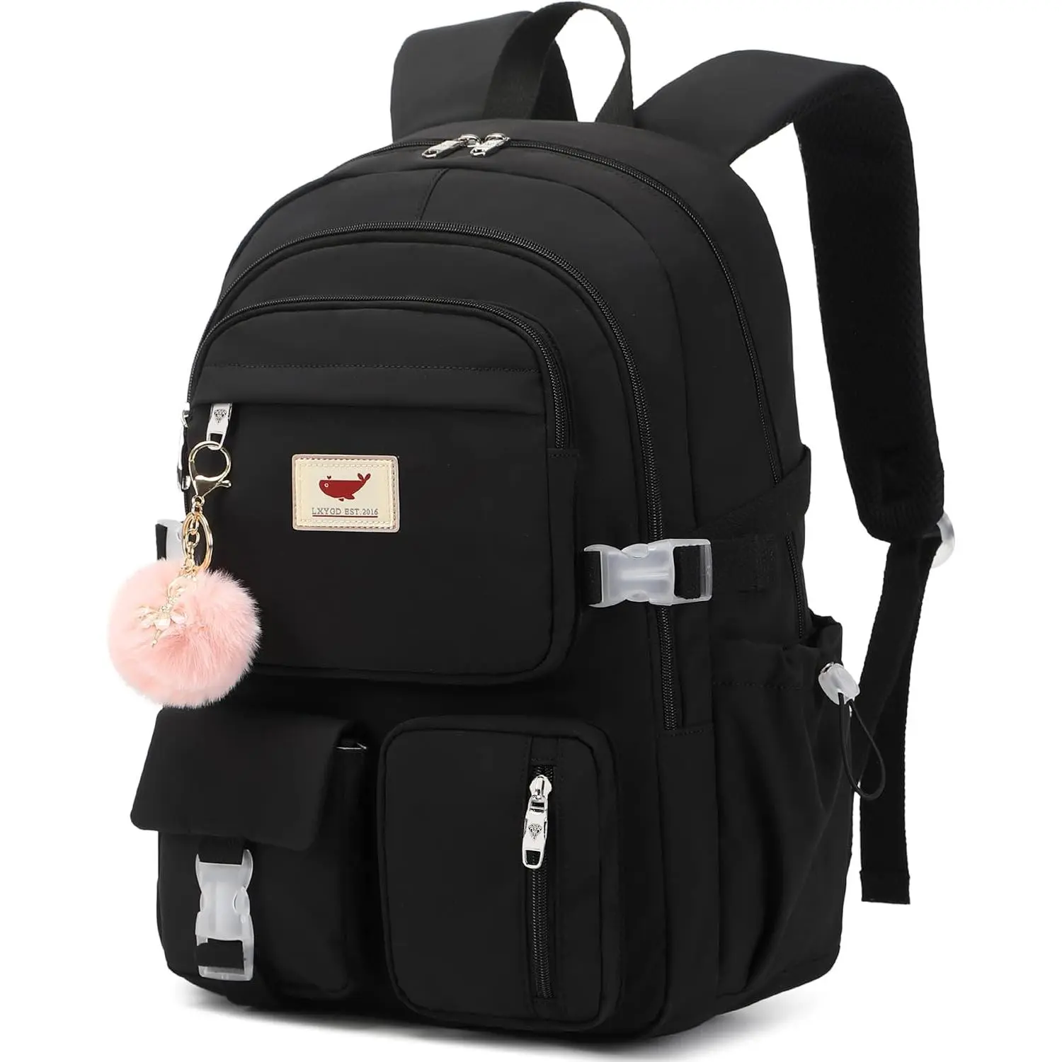 Laptop Compartment Backpack - 15.6 in Casual Lightweight Cute School Backpack, Large Book Bag for Teens Girls, Anti-Theft Travel Pack (Black), Casual Lightweight Backpack