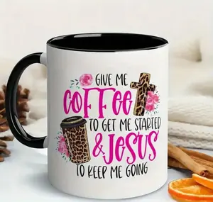 Double Sided Printed Give Me Coffee To Get Me Started Jesus To Keep Me Going Leopard Pattern Ceramic Coffee Mug 11oz Funny Humorous Durable Cup Ideal Birthday Thanksgiving Wedding Holiday Gift for Mom Grandma Daughter Aunt and Friends