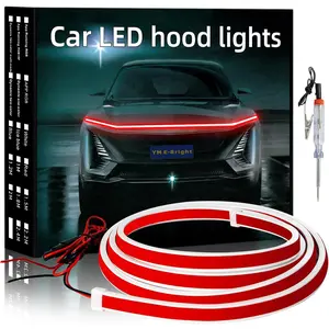 Bright Led Hood Light Strip Exterior Car Led Strip Light Waterproof Flexible DRL Dynamic Scan Start Up Hoodbeam Kit Daytime Running Lights for Car,Truck,SUV,12V 59inch,Red,1 Set
