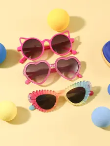 3-Piece Sweet Cat Eye Heart-Shape Frame Glasses for Kids Age 4-8, Lightweight Casual Sunglasses for Everyday and Party Use, UV Protection and Durable