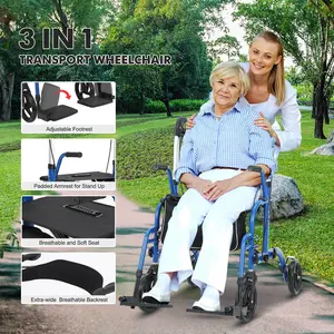 Rollator Walker for Seniors with Seat, 3 in 1 Walker Wheelchair Combo, Transport Wheelchair Medical Walker All Terrain for Adult with 6” Non-Slip Wheels Reversible Backrest Detachable Footrests