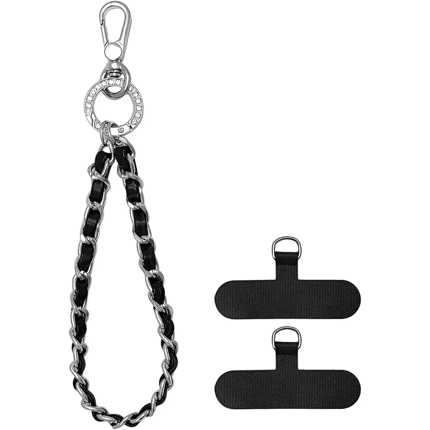 Phone Wrist Strap with Metal Chain Phone Lanyard Wrist with 2 Tether Tabs Metal Leather Cellphone Charm Phone Chain