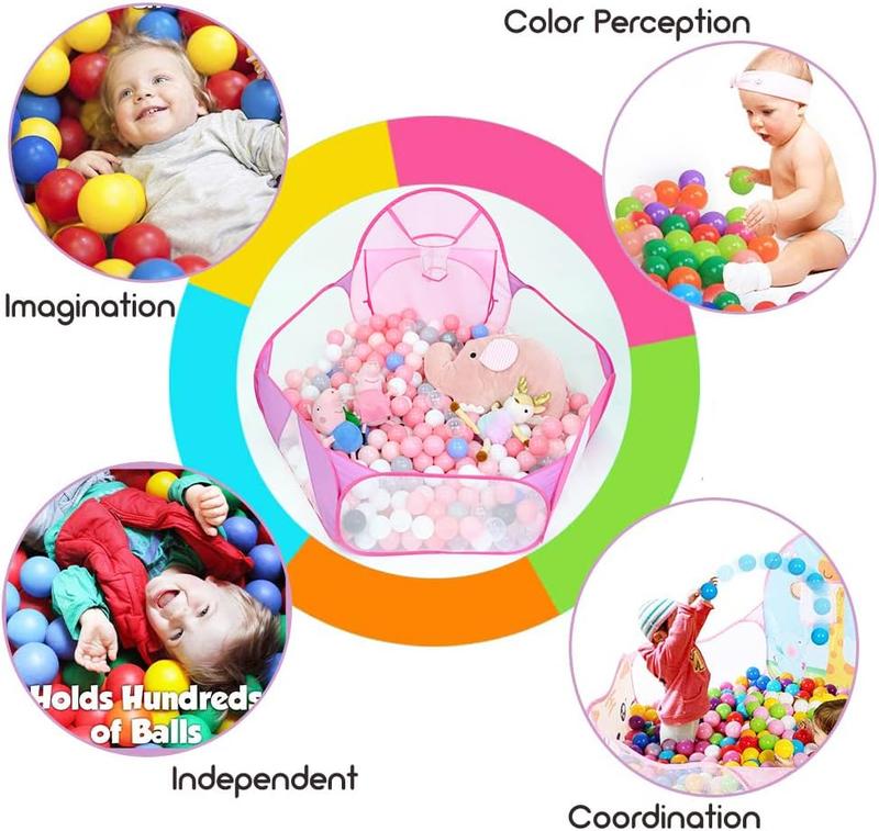 Christmas Gift for Kids Large 4FT Pink Ball Pit Tent with Basketball Hoop Pop Up Playhouse for Toddlers Indoor Outdoor Playpen with Zipper Bag Balls Not Included