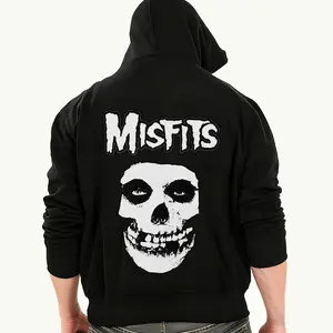 Men’s “MISFITS Skull” Graphic Hoodie – Gothic Skull Print Pullover Sweatshirt, Cotton Blend Fabric with Drawstring Hood & Kangaroo Pocket, Soft Warm Loose Fit for Fall Winter, Machine Washable Streetwear for Halloween & Casual Fashion