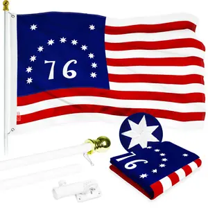 G128 Combo Pack: 5 Ft Tangle Free Aluminum Spinning Flagpole (White) & Bennington 76 Flag 2.5x4 Ft, ToughWeave Series Embroidered 300D Polyester | Pole with Flag Included
