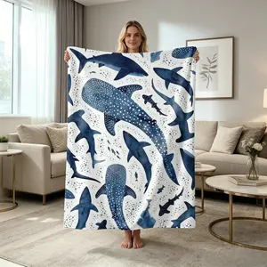 Shark Print Flannel Blanket | Soft & Cozy Throw for Adults and Children | Warm Plush Blanket for Sofa, Bed, Couch, Car & Camping | Cute Ocean Design | Perfect Gift for Kids & Adults