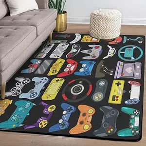 Sunnycitron Gaming Area Rugs Gamer Player Rug for Boys Room Decor Teens 3D Video Game Controller Room Mat Carpet Decor for Bedroom Living Room Playroom Carpet Black Yellow