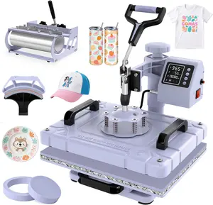 Slendor 5-in-1 Heat Press Machine 12x15 inch 360° Swing Away Digital T-Shirt & Tumbler Press for Hats, Caps, Plates with 30OZ/20OZ Attachment