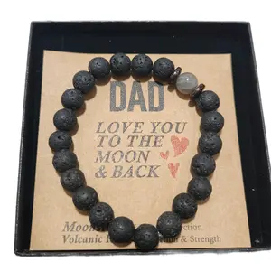 To My Dad Bracelet Natural Volcanic and Thank You Dad Key Chain Combo Gemstone Lapis