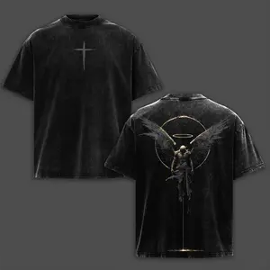 ARCHANGEL OF REPENTANCE T-Shirt & Hoodie Acid Wash Pump Cover Fallen Angel Double Printed Heavy Cotton Unisex Crusader Armor Graphic Tee, Vintage Cross Shirt, Medieval Warrior Streetwear, Gothic Faith Oversized Tee