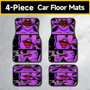 Retro Pop Art Purple Car Floor Mats 4PCS, Edgy Comic Style Panel Print Non-Slip Floor Liners, Aesthetic Streetwear Automotive Interior Mats, Universal Fit, All-Weather, Stain-Resistant, Waterproof, Durable & Bold Car Decor Accessories backing design