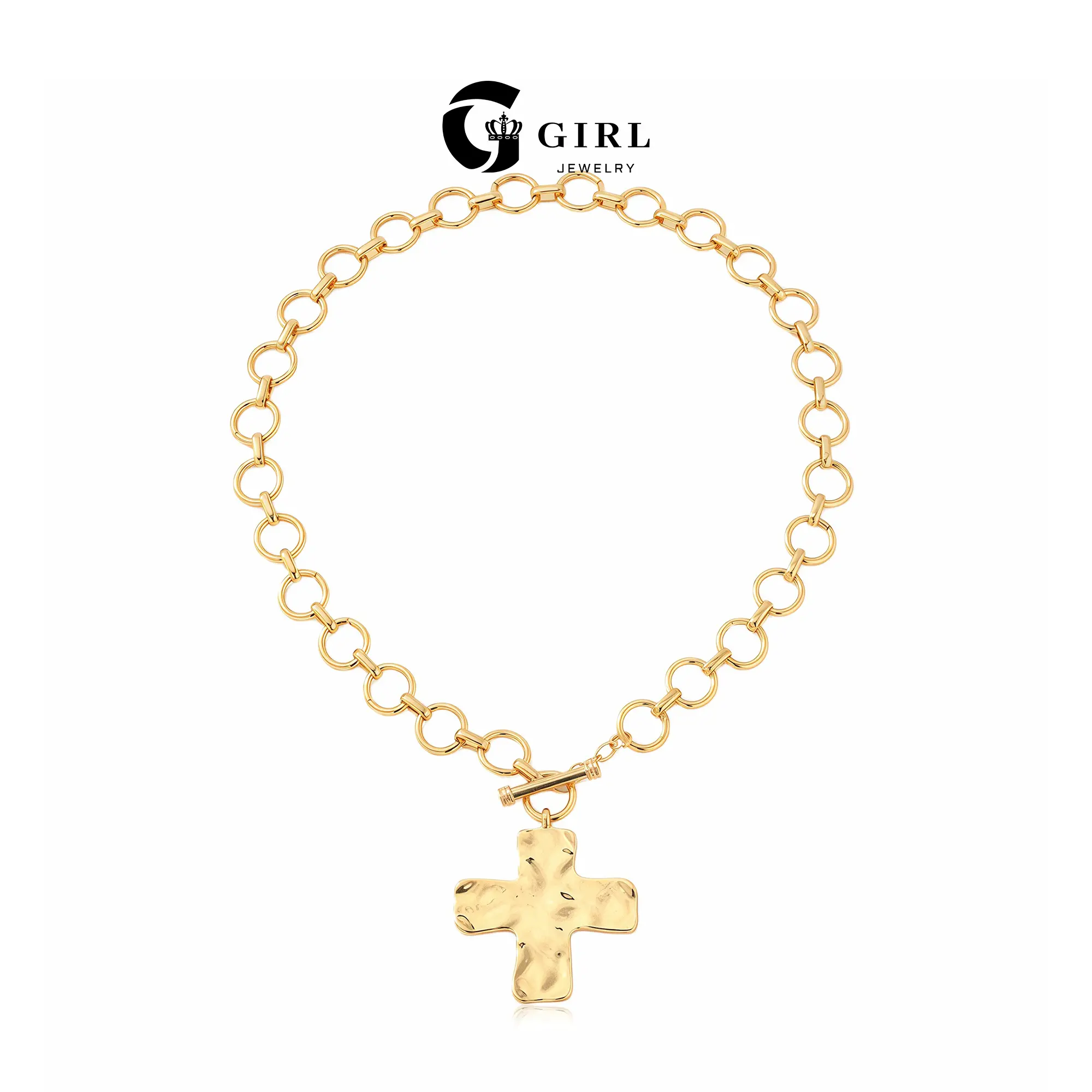 GGIRL Hammered Texture Cross Artificial Gemstone Jewelry Set - Punk Gothic Buckle Chain, Personalized Pendant, Matching Earrings & Bracelet, Chains Set for Party Wear