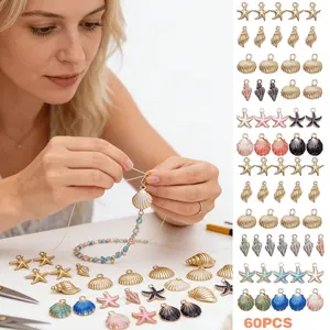 60 pcs Beach Charms DIY Jewelry Making Charms Craft Summer Alloy Pendant Starfish Conch Shell Charm Pendant Fashion Accessories