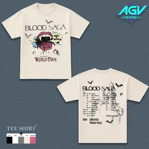 Enhypen Blood Saga World Tour 2026 Vintage T-Shirt Kpop Concert Graphic Tee Double Sided Vampire Aesthetic Shirt Seoul Tokyo Macau Tour Dates Acid Oversized Streetwear Unisex Fan Gift Summer Outfit, Gift for Girl Friend
