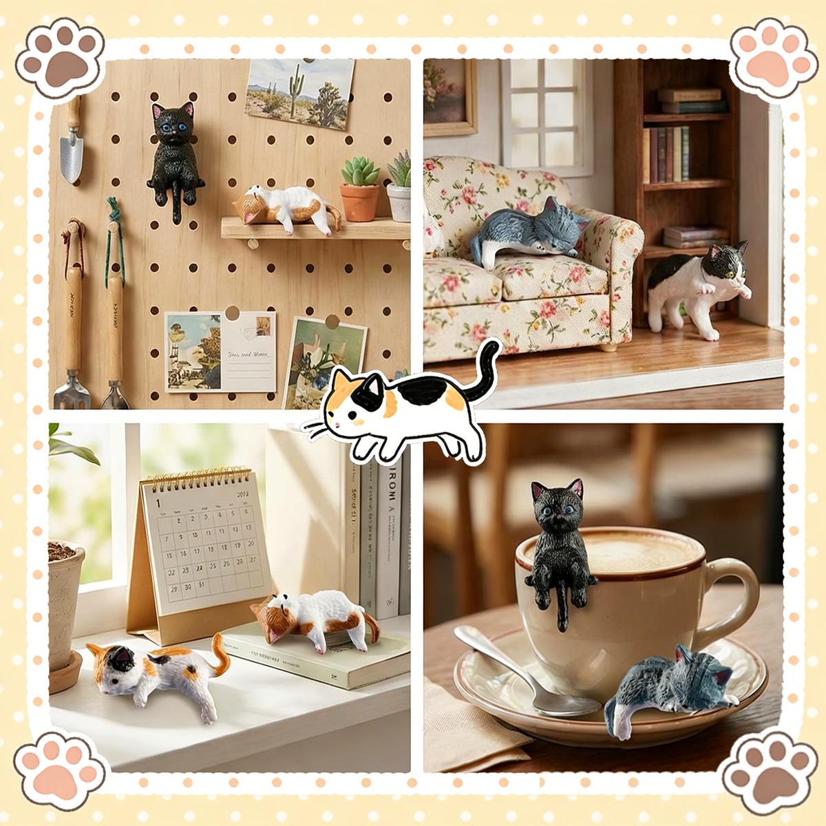 5PCS Cartoon Mini Cat Figurines, Cute Kawaii Cat Ornaments for Computer Monitor Topper, Car Dashboard Decoration, Office Desk Home Decor Gift