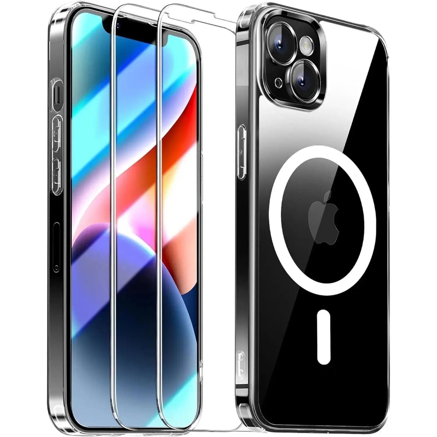 Entronix Case Magnetic Clear Case Designed for Apple iPhone 14 with 2 Tempered Glass, Shockproof Transparent Crystal Cover Protection Protective Automatic Wireless