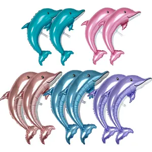 10count Dolphin Shape Foil Balloon Sea Animal Balloon Ocean Animal Themed Under the Sea Birthday Party Decors Baby Shower Favors
