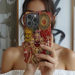 Retro 80s Sacred Heart Phone Case Sun Moon & Stars iPhone 17 16 15 14 13 12 Pro Max Plus X, Samsung Galaxy S25 S24 S23 S22 S21 Ultra