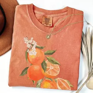 Comfort Colors Vintage Orange TShirt, Art Graphic Fruit TShirt, Pastel Drawing Oranges Tee, Foodie Vintage Graphic TShirt, Aesthetic Fruit Flowers