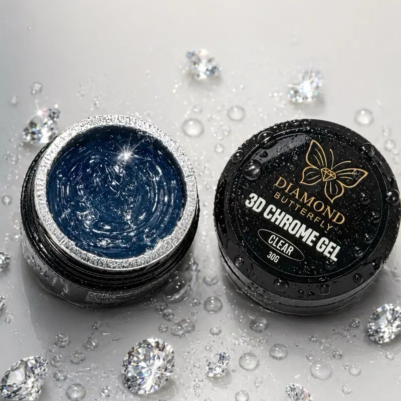 Diamond Butterfly 3D Chrome Gel Clear 30g - Sparkling Gel for Nail Art with Intense Chrome Finish & 3D Professional Texture for Luxurious Designs