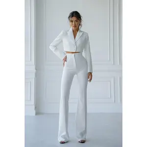 White Crop Jacket Suit 2-Piece