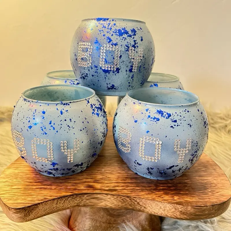 Baby Boy Custom Vases - Blue Speckled Design with "BOY" Text - Unique Baby Boy Decor Items