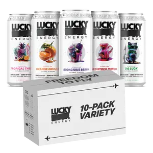 Lucky Energy Drink - Variety Pack - 16oz Cans - 200mg Caffeine with Maca, Ginseng, Beta Alanine & Taurine - 10-Pack Variety - Vegan & Gluten-Free - Clean Energy Drink