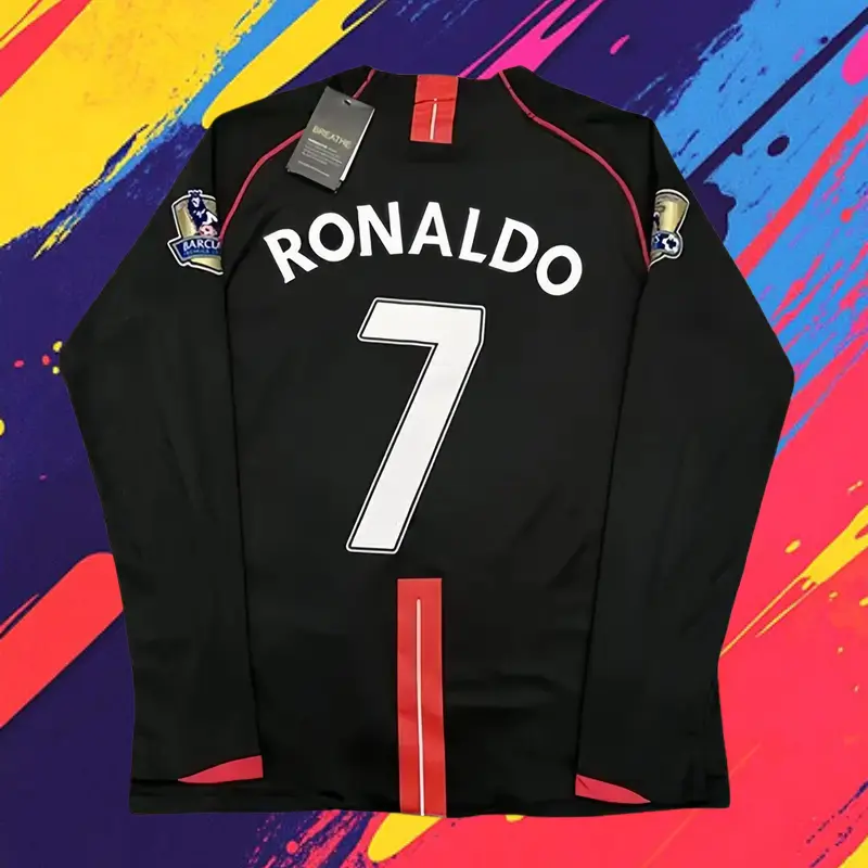 07/08 Away Retro Black No.7 Ronaldo Long Sleeve Soccer jersey