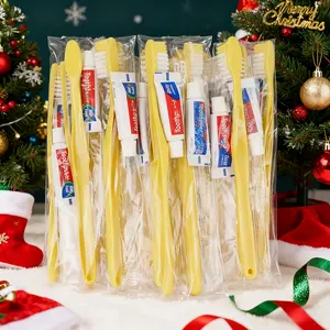 200 piece yellow hollow personal packaging disposable travel toothbrush set, suitable for homeless, nursing homes, hotels, and charitable organizations