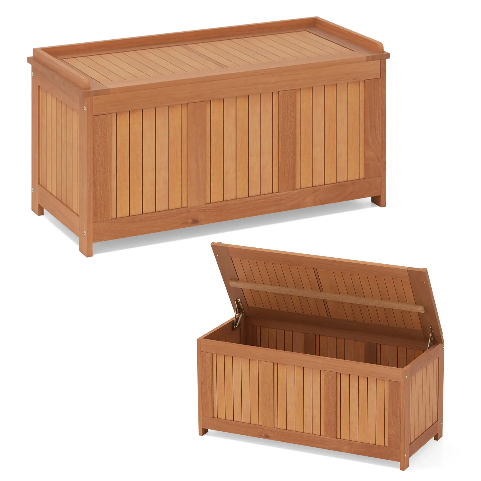 COSTWAY - 58 Gallon 3-in-1 Patio Wood Deck Box with Flip Top for Cushions