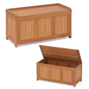 COSTWAY - 58 Gallon 3-in-1 Patio Wood Deck Box with Flip Top for Cushions