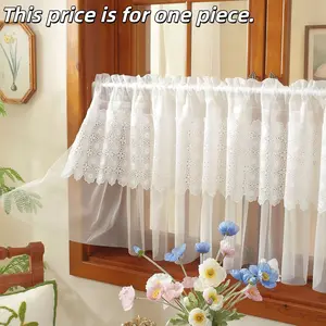 1pc Embroidered Floral Lace Curtain, Short Half Sheer Window Drapery, Coffee Shop Curtain, Restaurant Decorative Curtain