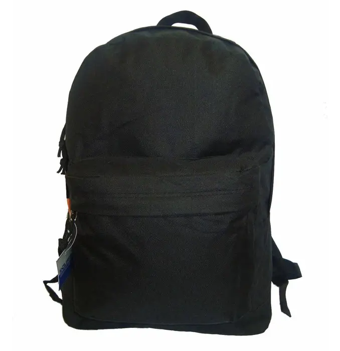 212 MAIN Harvest LM198 All-Black 16 in. Waterproof 600D Polyester Extra Tough Carry-All Child-Sized Double Pocket Standard Backpack with Zip Closure, All-Black Backpacks, Carry-All Backpacks