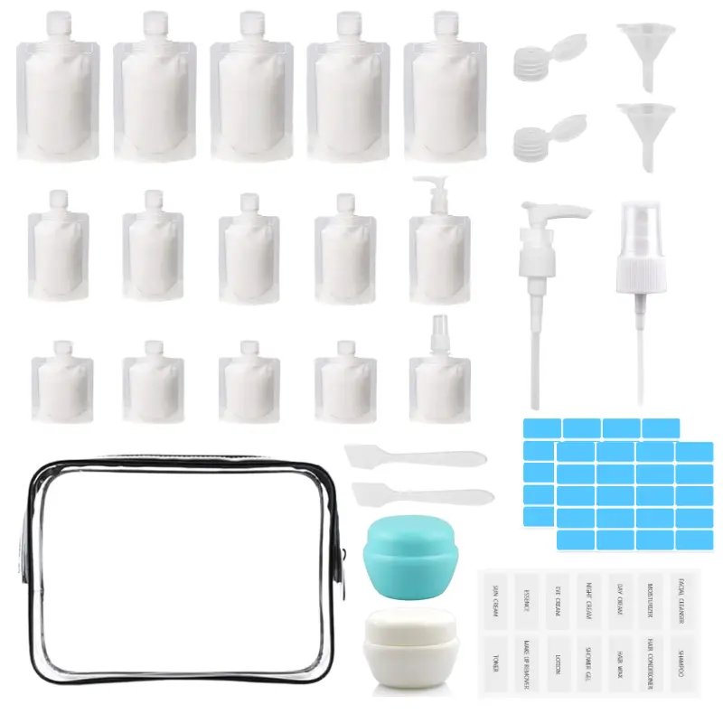 29 PCS Travel Size Refillable Empty Squeeze Pouch TSA Approved Travel Pouches for Toiletries Liquid Travel Containers Leak Proof Portable Travel Fluid Makeup Packing Bag for Cosmetics 30/50/100ml tiktokshopbacktoschool
