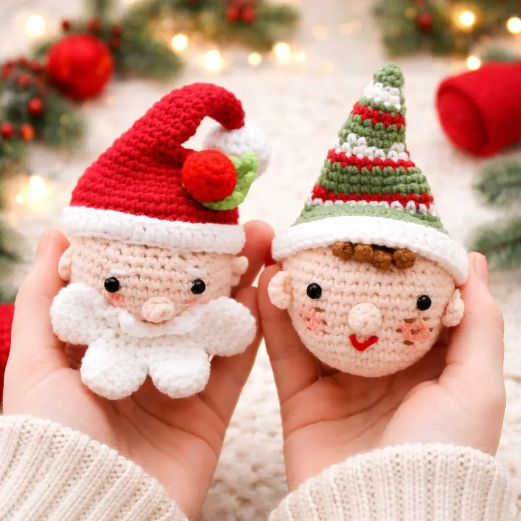 Crocheted Santa and Elf Christmas Decorations