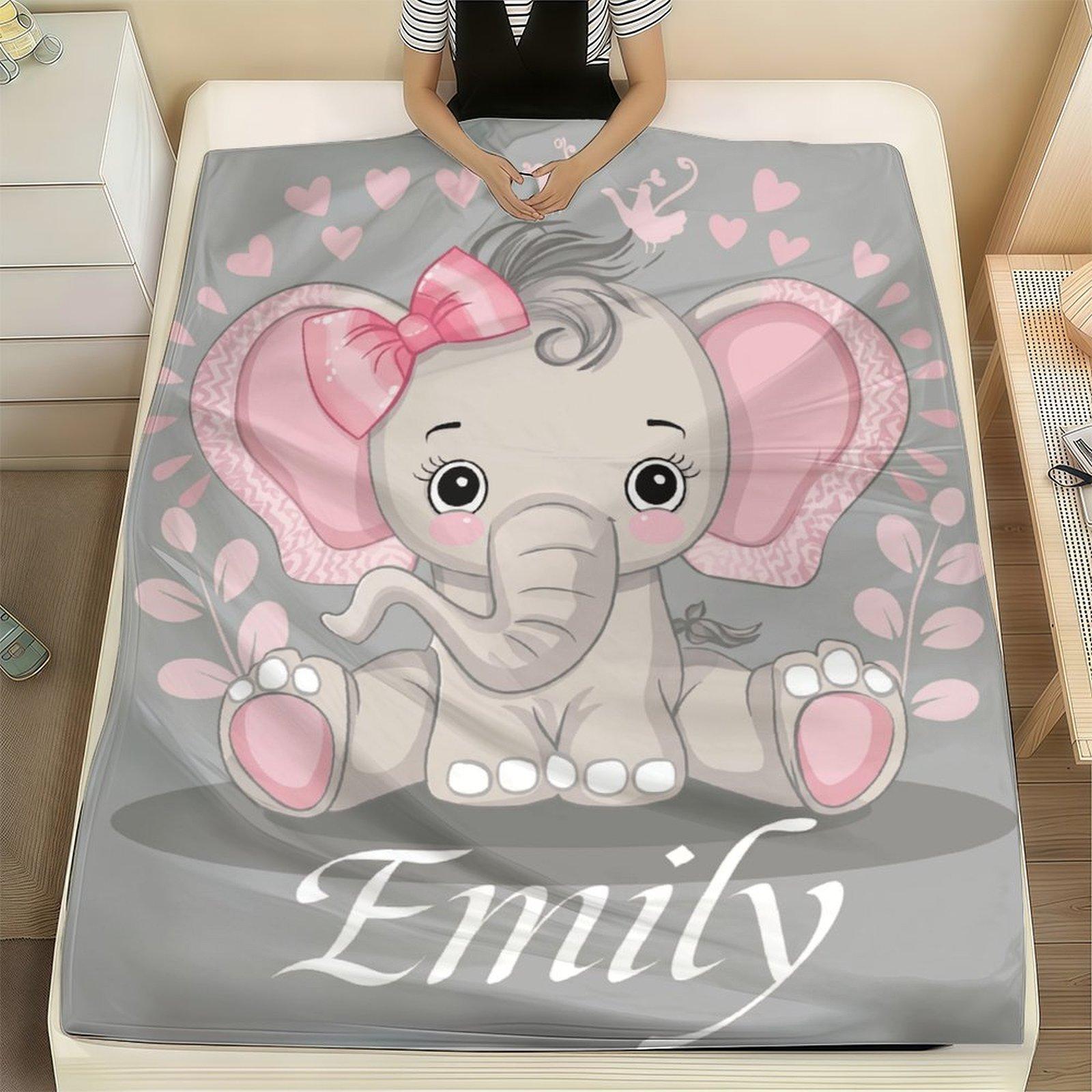 Custom Name Cute Elephant  Blanket ,Personalized Name Gift ,Suit for The Sofa, Bed, Travel, Camping, Living Room, Office, Chair，Gifts for Family or Child  ,Friend , Send your custom text via shop chat to personalize