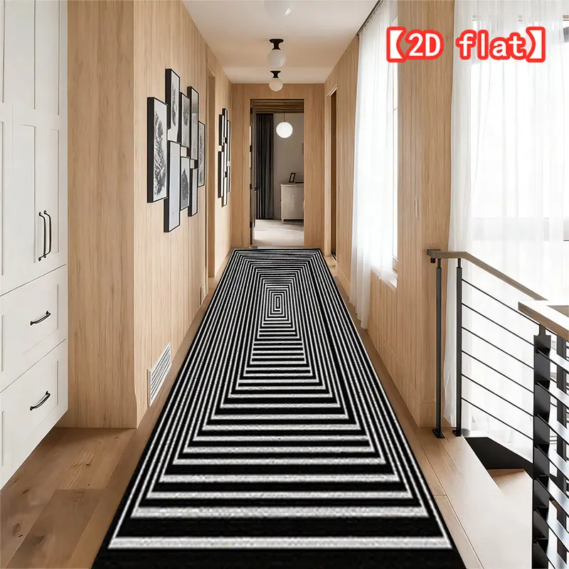 【2D flat】Black and white concentric square pattern long strip rug, vintage corridor mat | Luxury machine-washable hallway carpet | Soft, beautiful, easy-to-clean stair area mat, high-quality kitchen rug in multiple sizes
