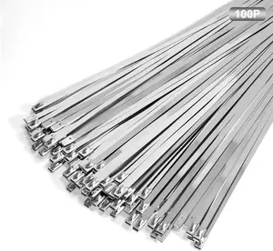 Metal Zip Ties 12 inch Stainless Steel Cable Ties 100 Pack 270 lbs Heavy Duty Self-locking Wire Ties High Temp Zipties Chain Link fence Ties Multi Purpose Binding for Fence Machinery Vehicles