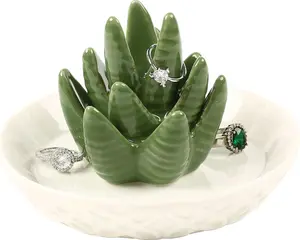 Ceramic Aloe Ring Holder,Cactus Dish Dish for Jewelry,Christmas Birthday Gifts for Women