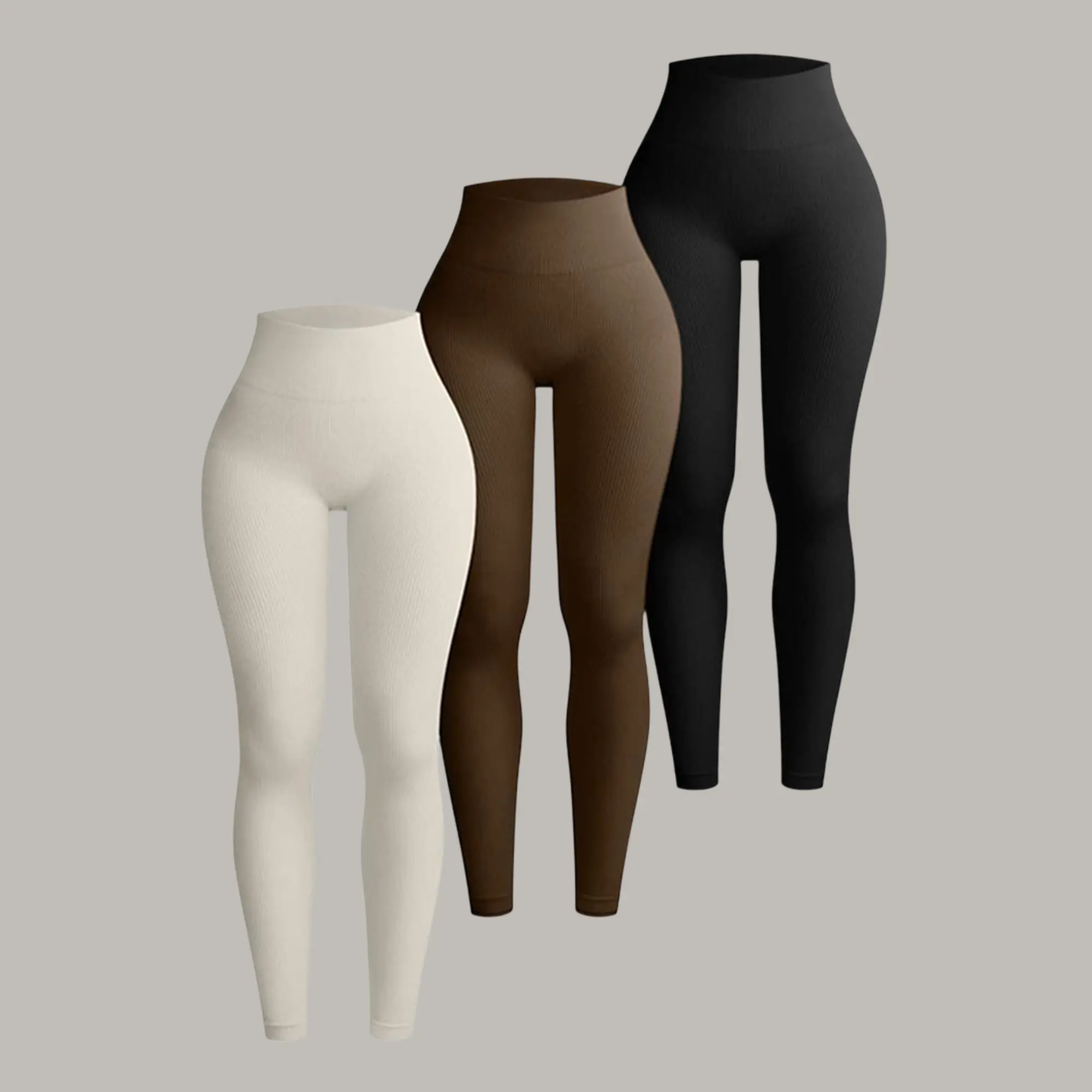 High-Waist Stretchy Threaded Women's Yoga Pants, Solid Color Tummy Control Breathable Sweat-Absorbing Sports Leggings for Cycling and Running Seamless Yoga Wear