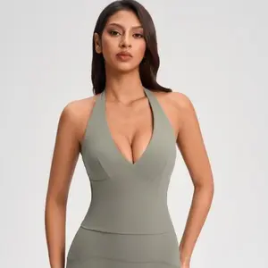 SculptSilk V-Neck Halter Yoga Cami, Buttery-Soft Fabric Longline Sports Top for Gym & Casual DaysYG1006