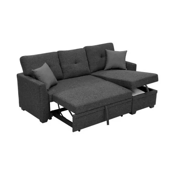 【Deals for You Days】Linen Blend L-Shaped Storage Sectional Sofa Bed, 3-Seater Pull-Out Sleeper Couch with Reversible Chaise, Practical Living Room Furniture for Indoor Apartment Spaces